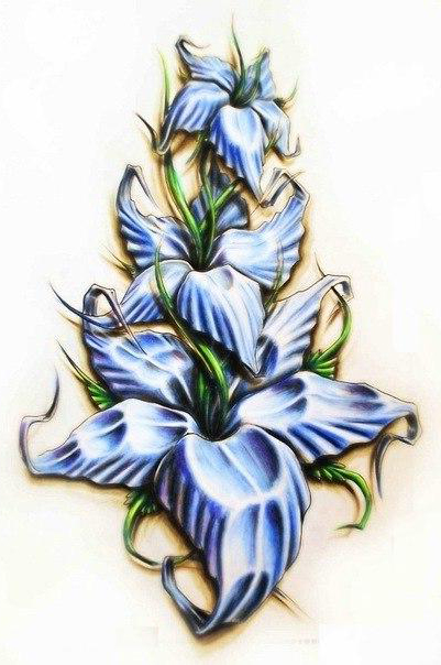 Amazing blue flowers tattoo for girls