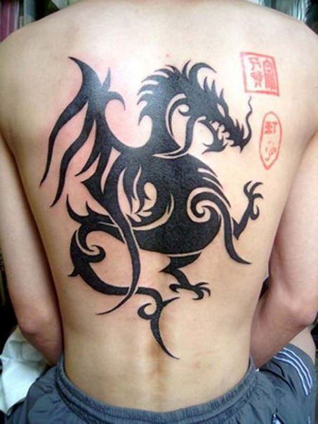 Chinese dragon back tribal tattoo