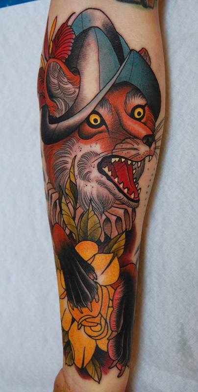 Conquistador Fox traditional tattoo sleeve
