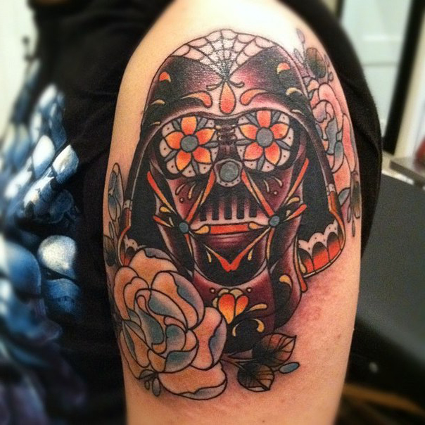 Flowery Vader Star Wars tattoo