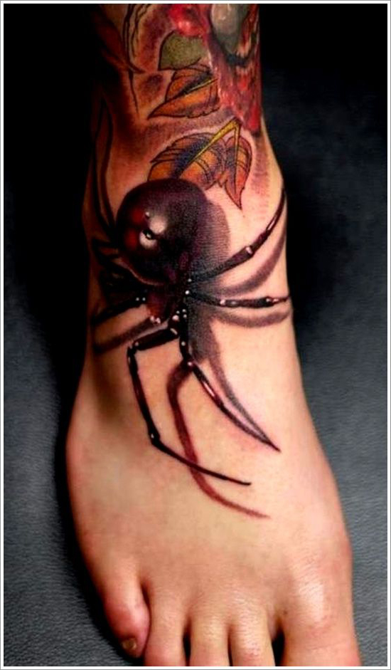 Incredible Spider 3D tattoo on foot