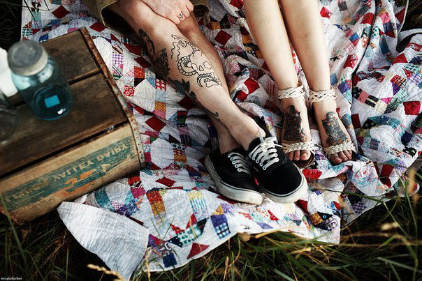 Legs couple tattoos