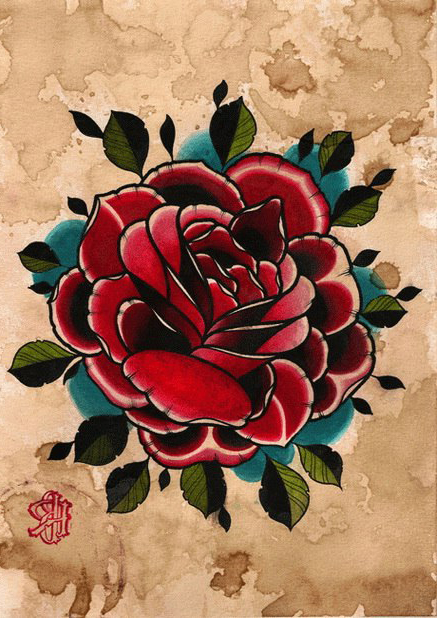 Old paper rose drawing tattoo