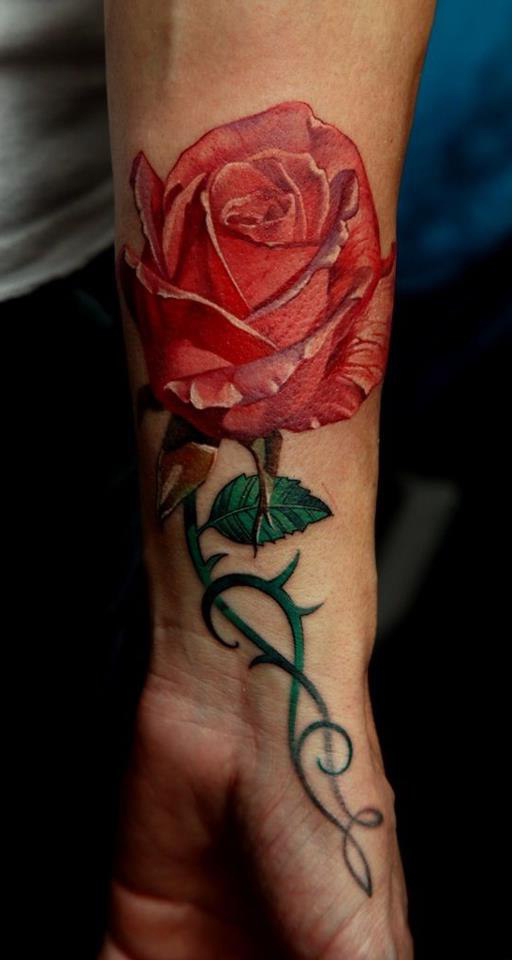 Red Rose realistic tattoo on Wrist
