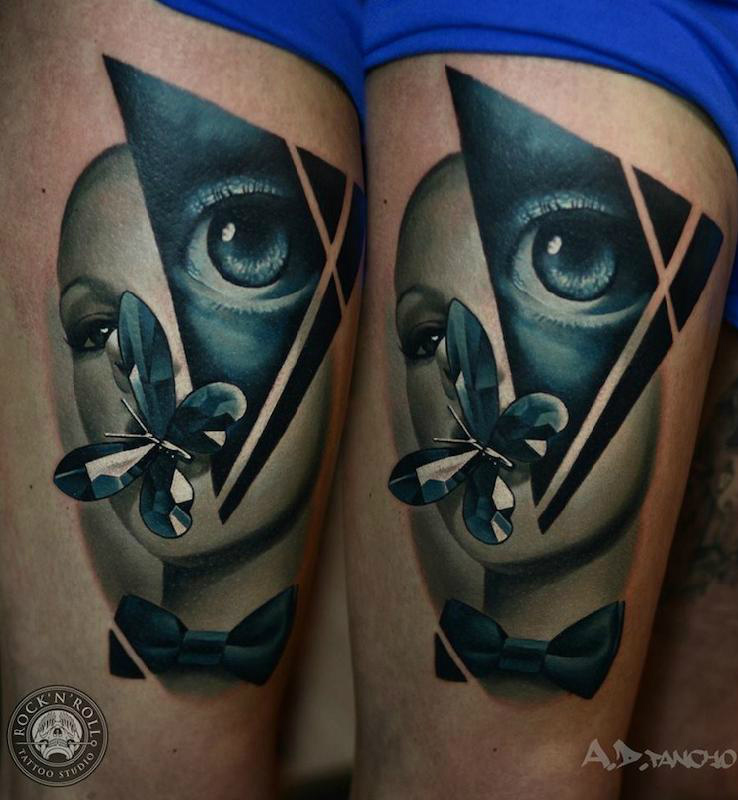 Abstract Face tattoo by AD Pancho