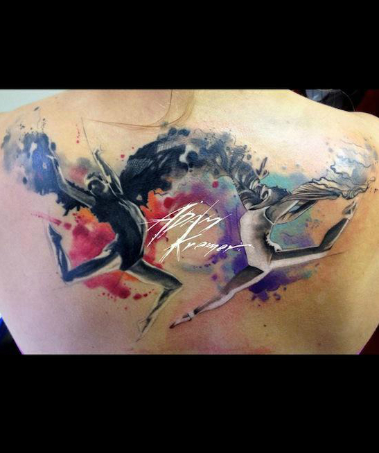 Ballet Dancers Aquarelle tattoo by Adam Kremer