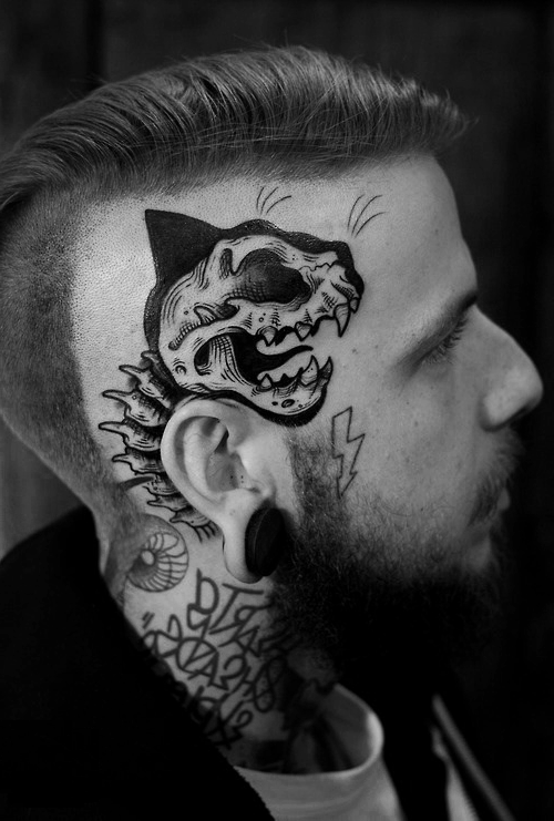 Black Cat Skeleton head tattoo design