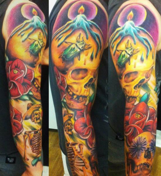 Candle Sculls New School tattoo by Marked For Life