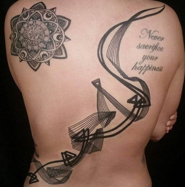 Clock Mandala and Lettering tattoo by Anthony Ortega