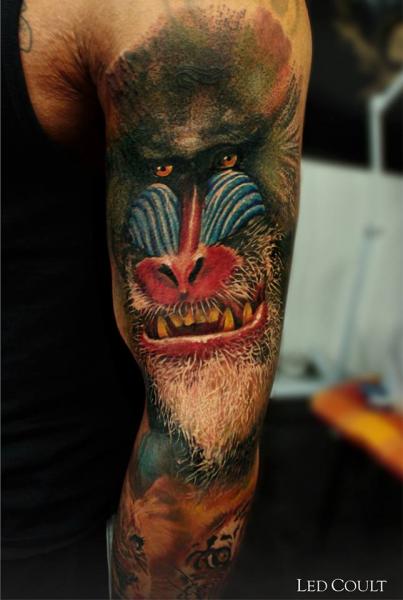Close-Up Baboon Monkey tattoo by Led Coult