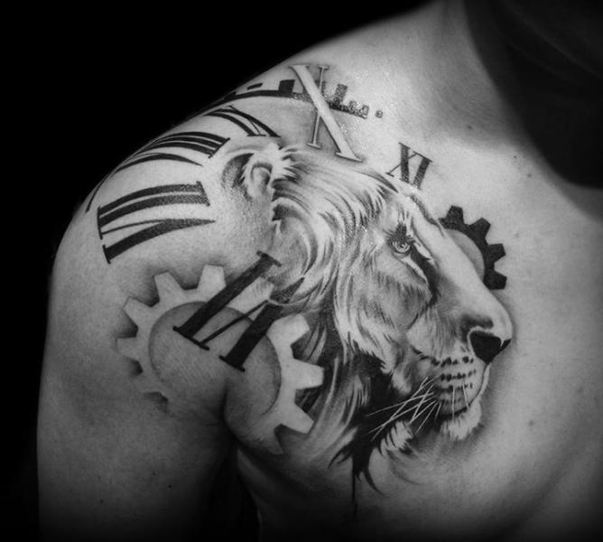 Cogwheel Lion Graphic tattoo by Westfall Tattoo