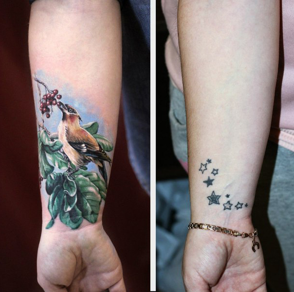 Cute Bird Cover Up tattoo design