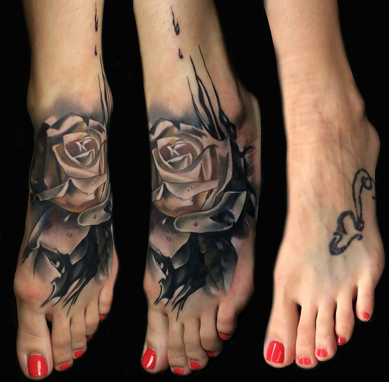 Foot Rose Cover Up tattoo design
