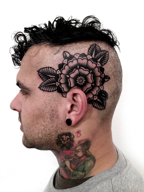 Leaves Ear Mandala head tattoo design