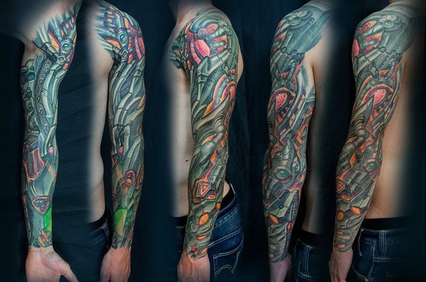 Metal Hand Biomechanical tattoo sleeve by Vasili Pankov