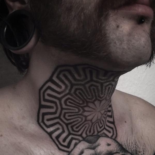 Neck Mandala Blackwork tattoo