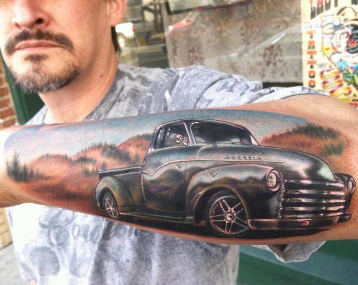 Old Pick Up Truck Realistic tattoo by Johnny Smith Art