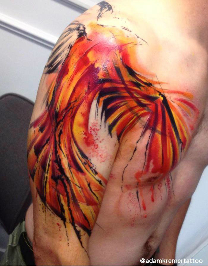 Phoenix Wings Aquarelle tattoo by Adam Kremer in Progress