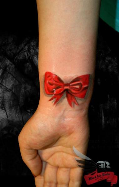 Red Bow-tie 3D tattoo by Black Ink Studio
