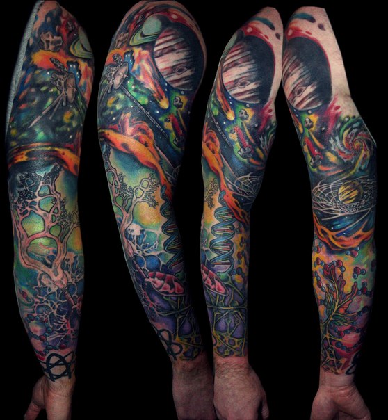 Space Voyager DNA tattoo sleeve