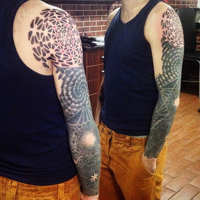 Abstract Geometry Blackwork tattoo sleeve by Anich Andrew