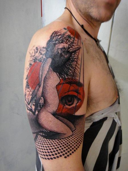 Abstract Girl Eye and Bird tattoo by Xoïl