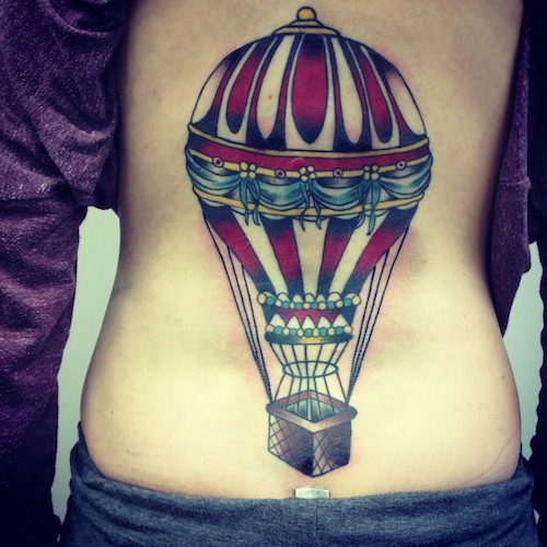 Air Balloon Back New School tattoo by Three Kings Tattoo