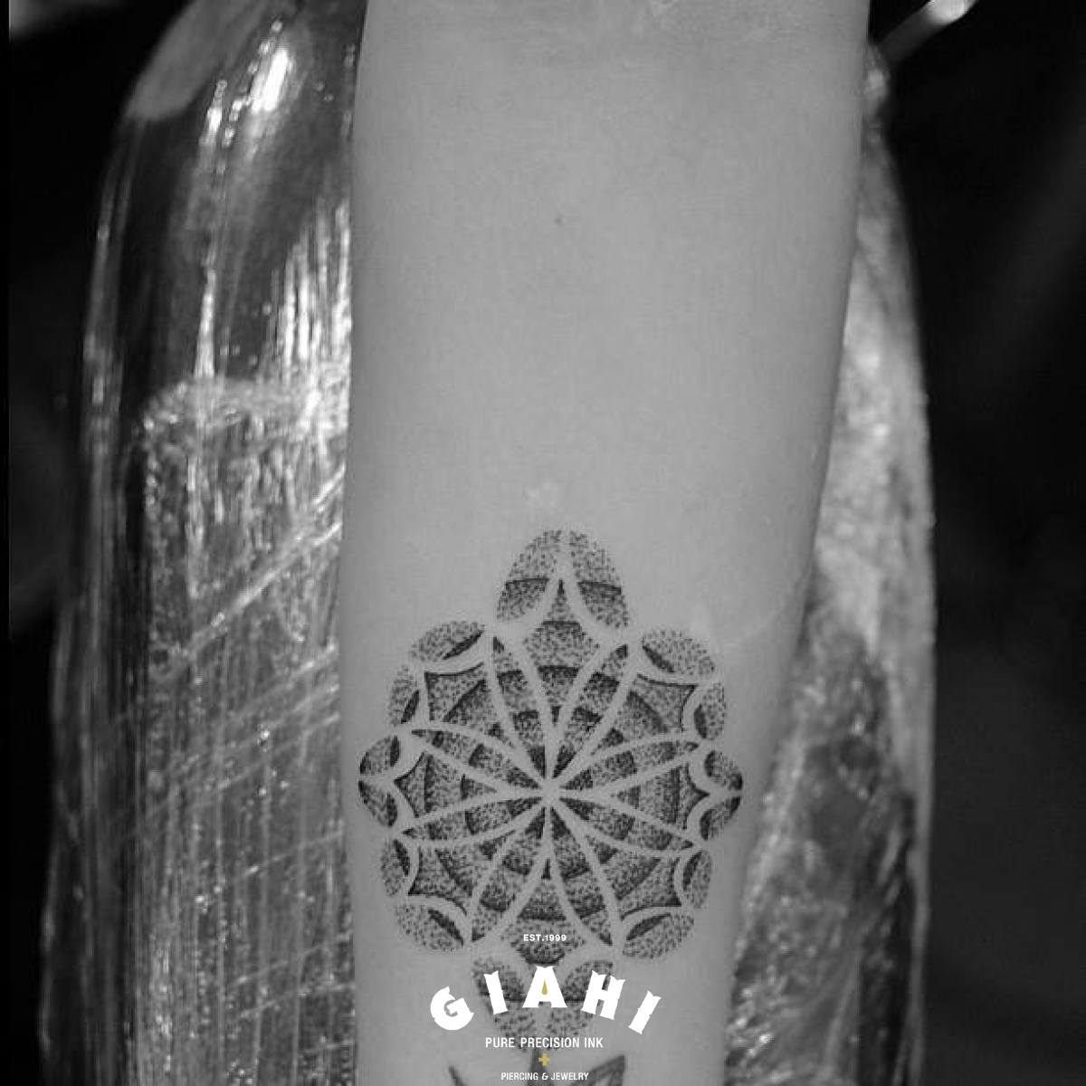 Arm Petals Flower Dotwork tattoo by Andy Cryztalz