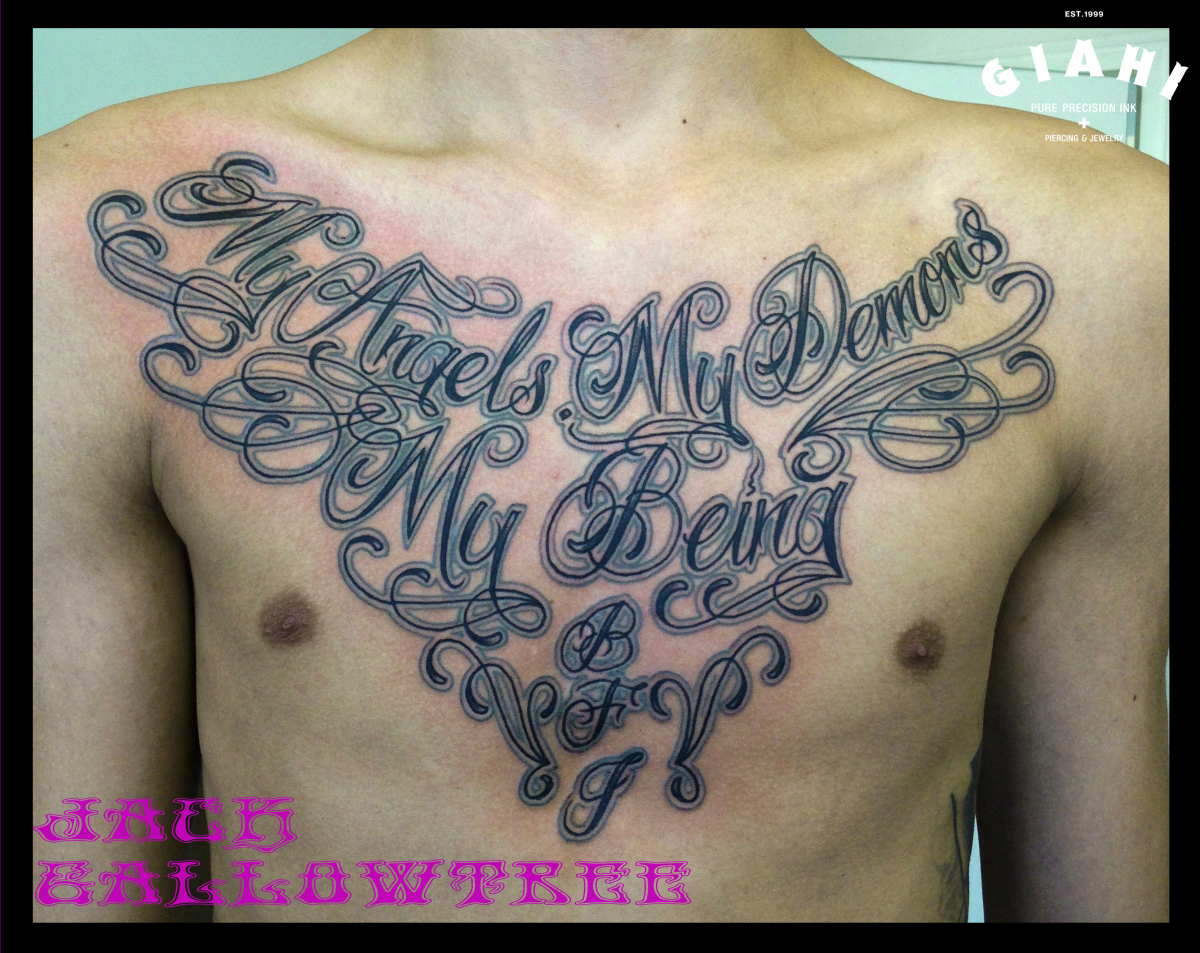 BFF My Being Lettering tattoo by Jack Gallowtree