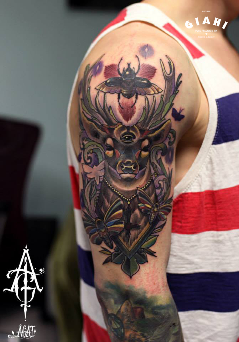 BUg Third Eye Buck Moth tattoo by Agat Artemji