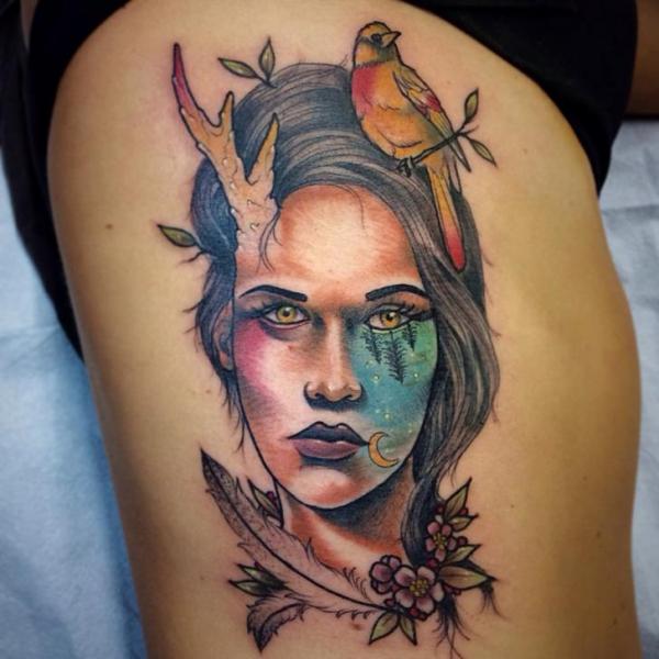 Bird ion Head Forest Eye tattoo by Earth Gasper Tattoo