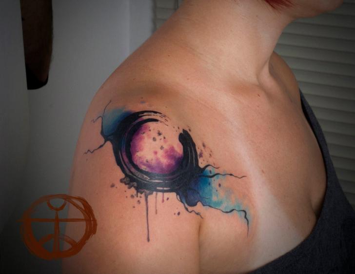 Black Moon Circle Aquarelle tattoo by Galata Tattoo
