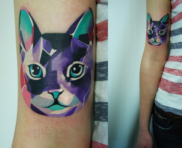 Broken Glass Cat tattoo by Sasha Unisex