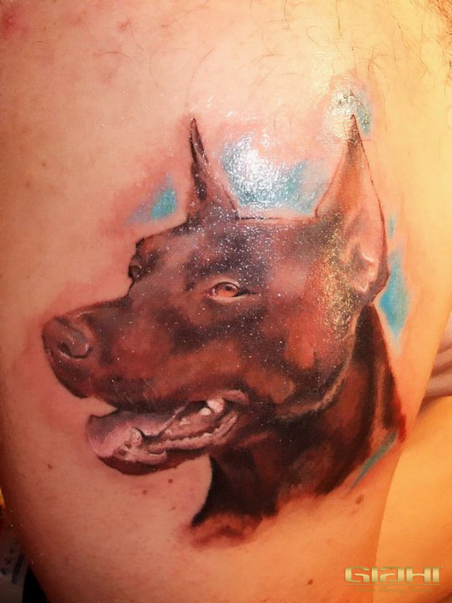 Brown Realistic Dog tattoo by Szilard