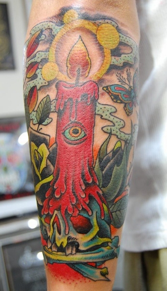 Candle on Scull New School tattoo by Illsynapse