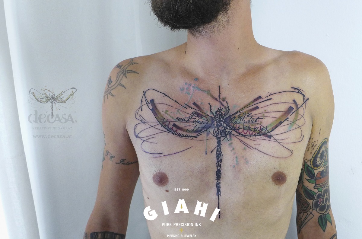 Chest Dragonfly tattoo by Carola Deutsch