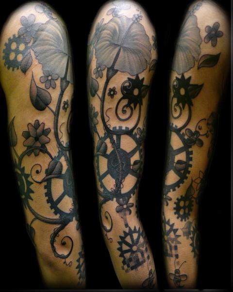 Cogwheel Flower Blackwork tattoo by Transcend Tattoo