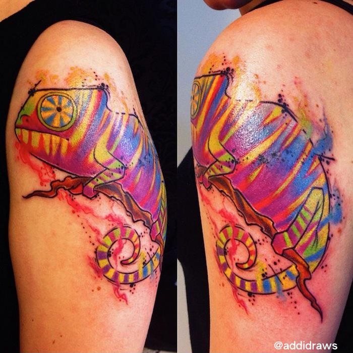 Colorful Chameleon Aquarelle tattoo