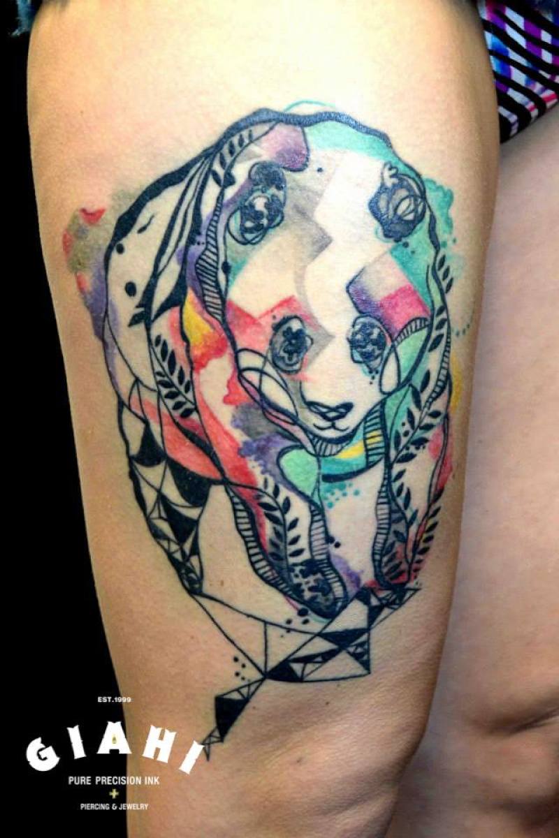 Colorful Panda tattoo by Petra Hlavàckovà