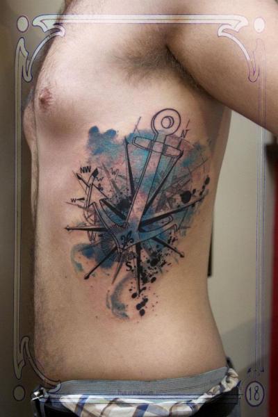Compas Anchor Aquarelle tattoo by Xoïl