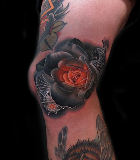DNA Atom Rose tattoo by Andres Acosta