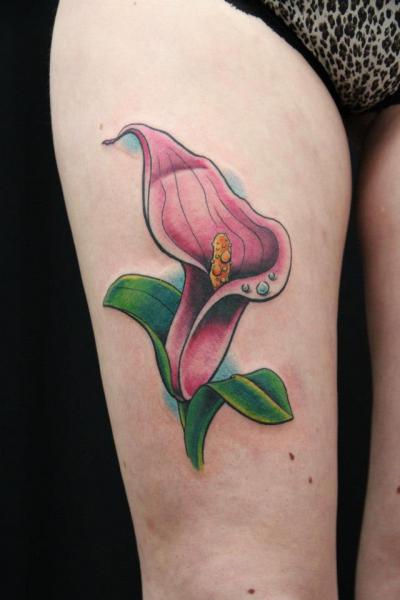 Dew Drops Pink Flower tattoo by Skin Deep Art