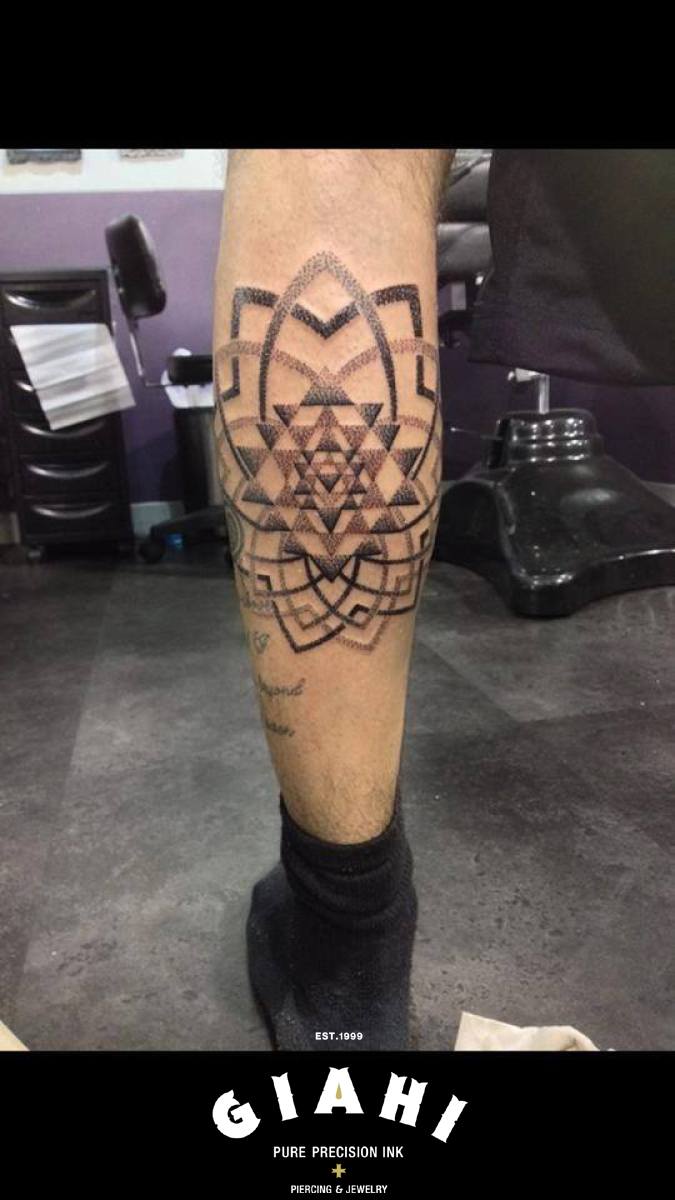 Down Triangles Mandala Dotwork tattoo by Andy Cryztalz