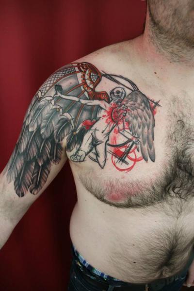 Dying Angel Trash Polka tattoo by Skin Deep Art