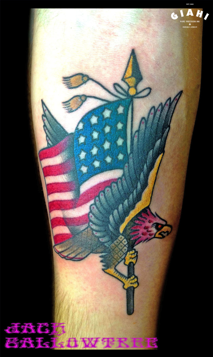 Eagle and American Flag tattoo by Jack Gallowtree