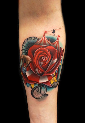 Elephant Circus Rose tattoo by Andres Acosta
