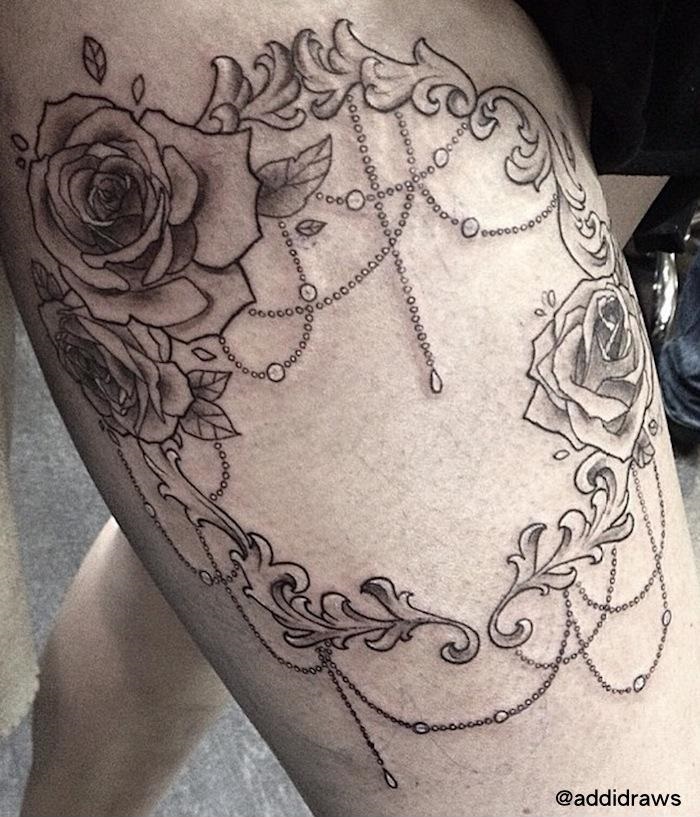 Empty Pearls and Roses Frame Baroque tattoo by Liisa Addi Kask