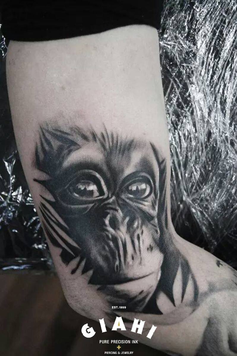 Eye Reflection Chimp Realistic tattoo by Goran Petrovic