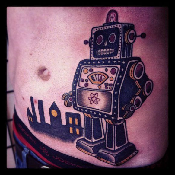 Factory and Nuclear Robot tattoo by Matt Cooley