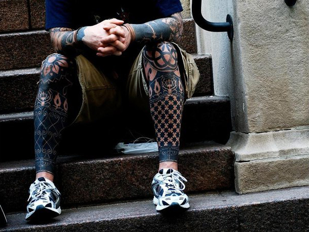 Fence Texture Blackwork tattoos on Legs